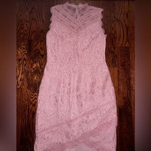 Pink lace dress by Adelyn Rae, sits just above the knee. suitable for S/M